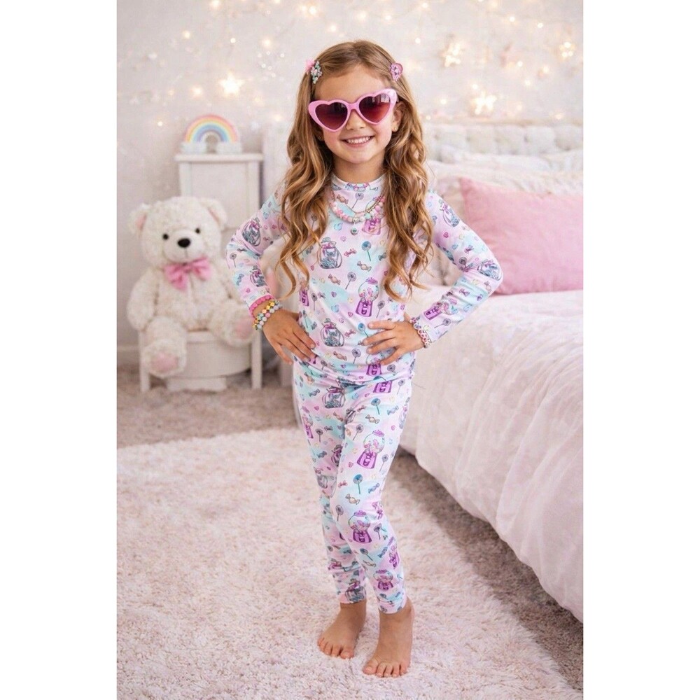 $48 LITTLE DREAMERS Bamboo Viscose 2 Piece Pajama Set Sweet Candy Fitted Cozy 5T
